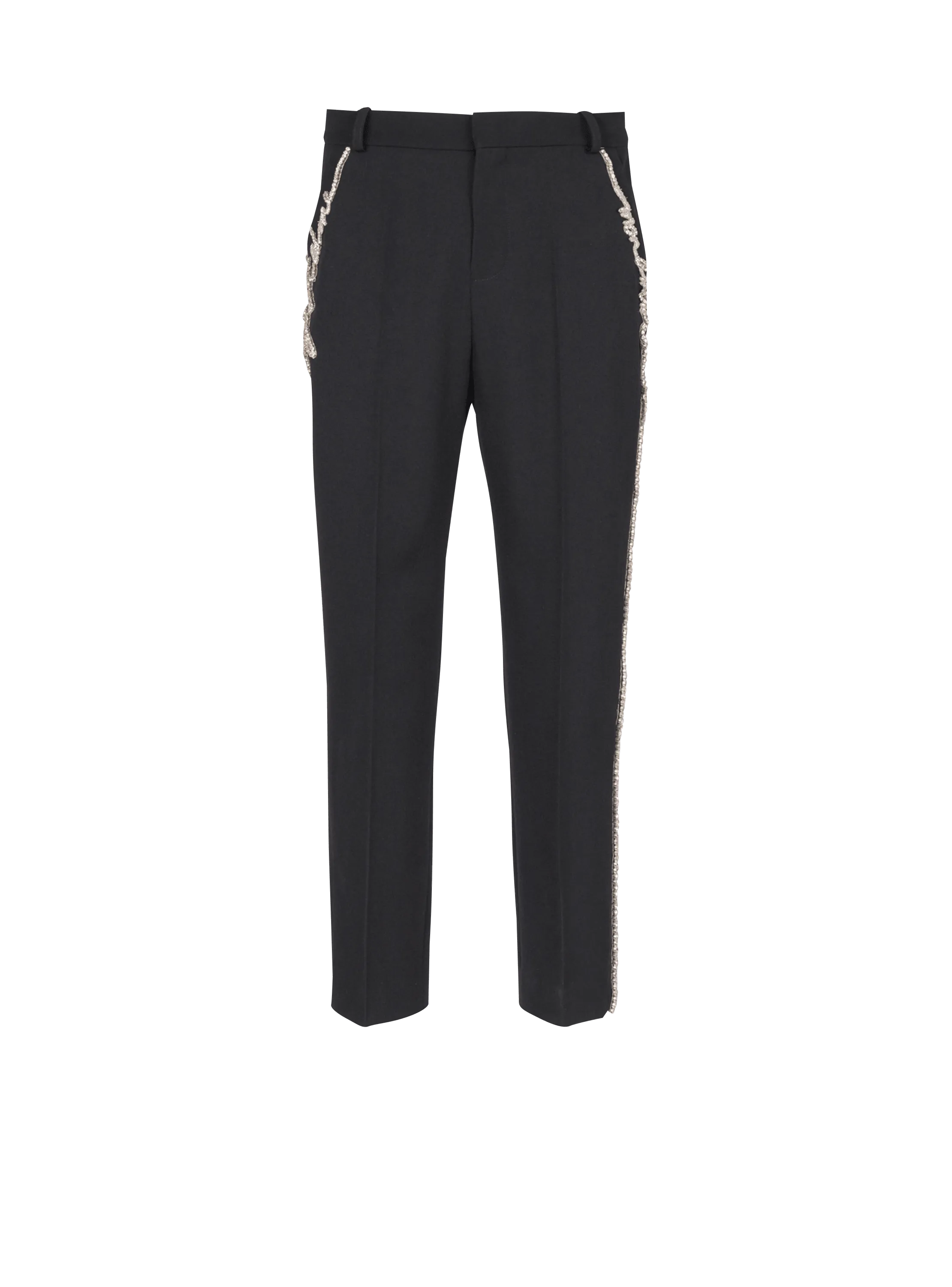 Embroidered tailored grain de poudre trousers