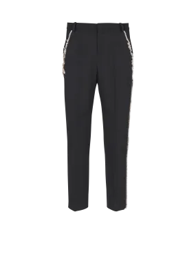 Embroidered tailored grain de poudre trousers