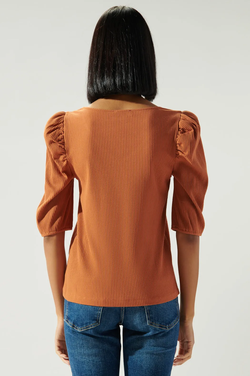 Essie Ribbed Knit Puff Sleeve Top