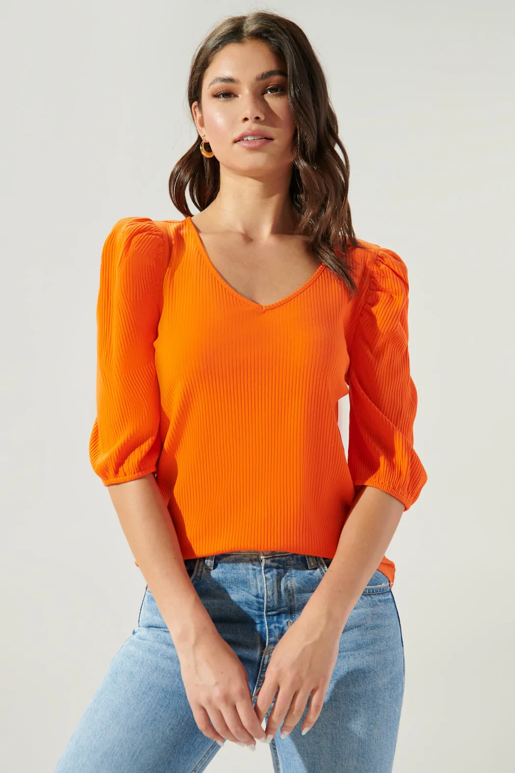 Essie Ribbed Knit Puff Sleeve Top