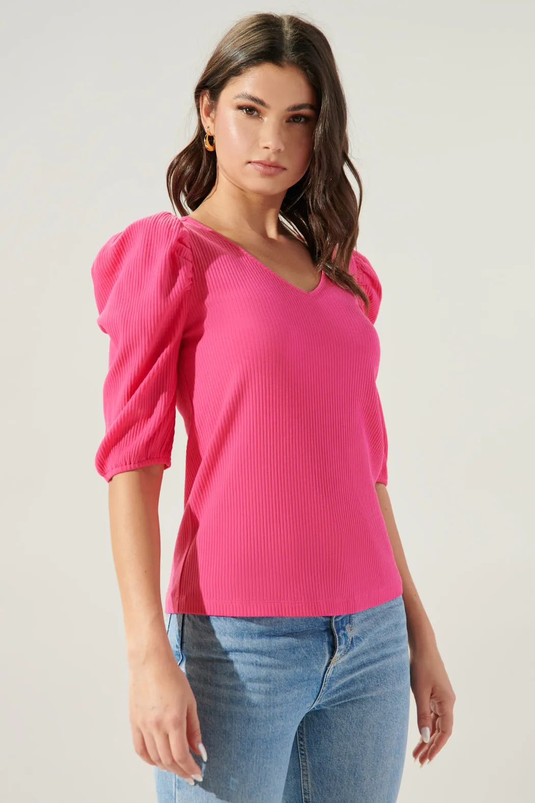 Essie Ribbed Knit Puff Sleeve Top