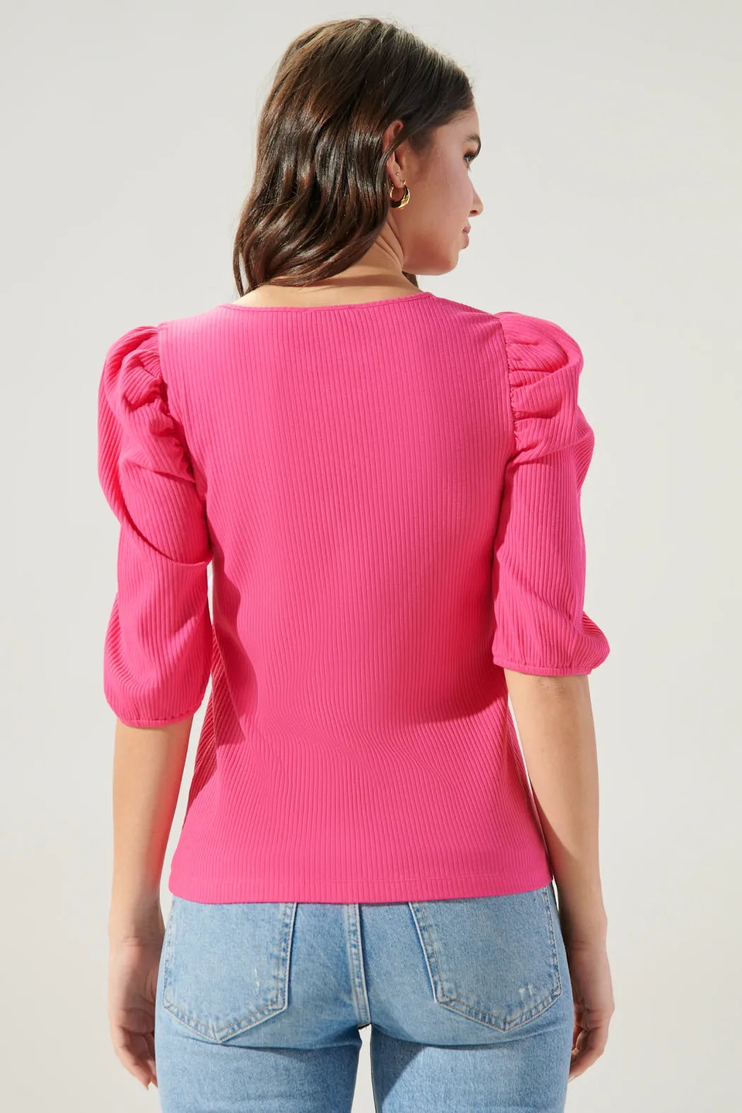 Essie Ribbed Knit Puff Sleeve Top