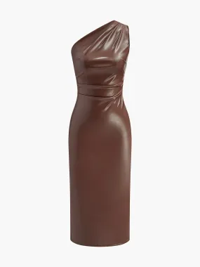 Faux Leather One-Shoulder Zipper Tank Dress