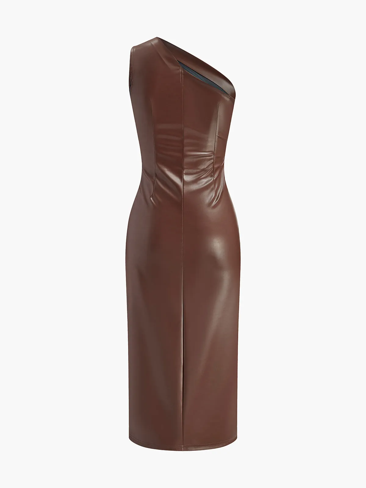 Faux Leather One-Shoulder Zipper Tank Dress