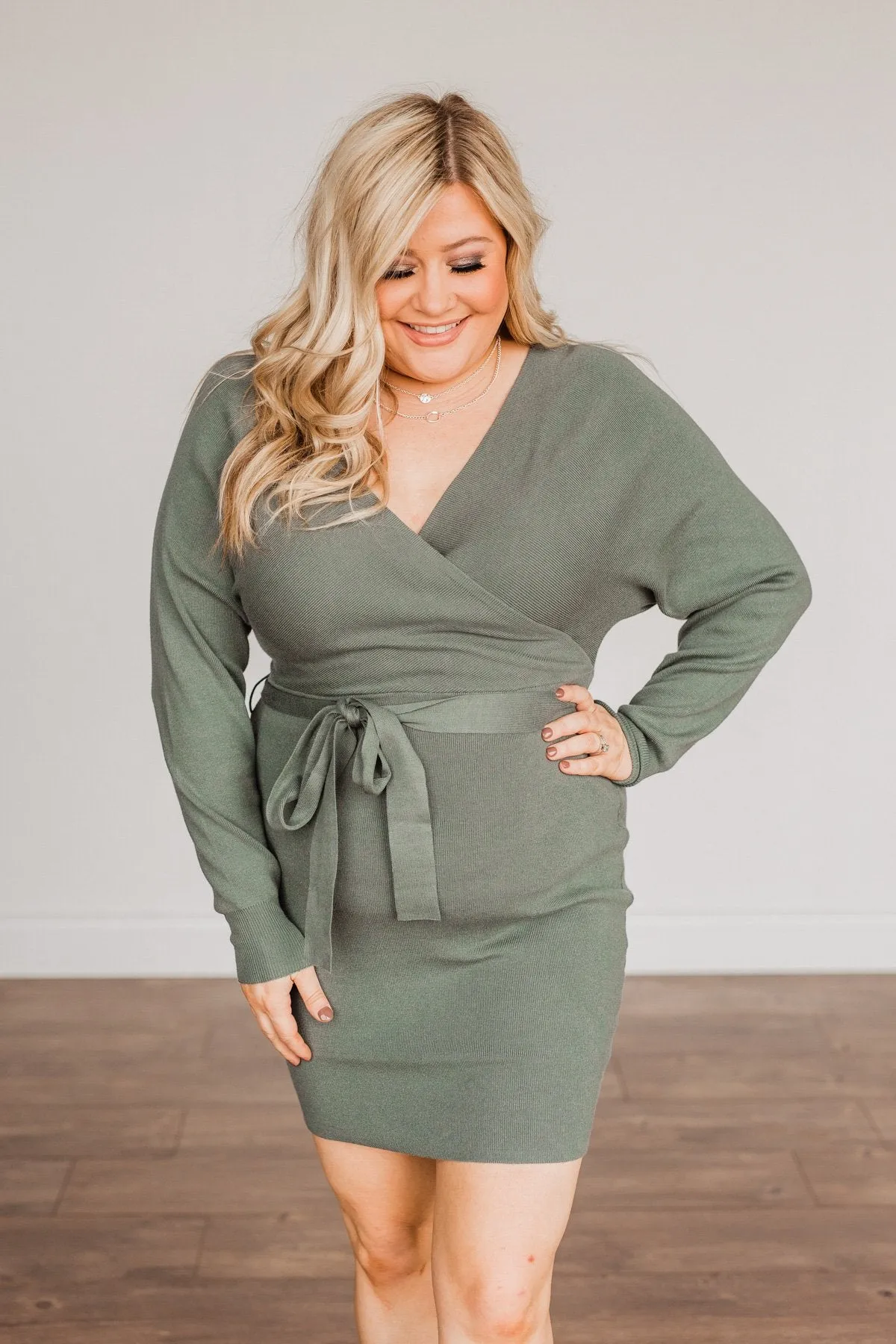 Olive Long Sleeve Knit Dress