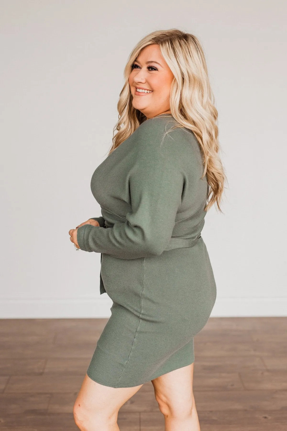 Olive Long Sleeve Knit Dress