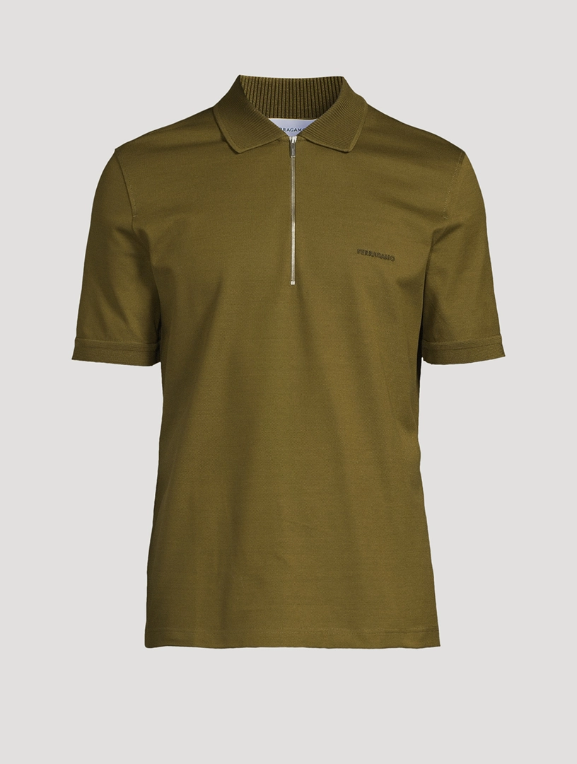 FERRAGAMO Piqué Zip Polo