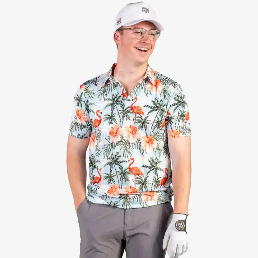 Cool Golf Polo Shirt for Performance - Flamingo Paradise Tech