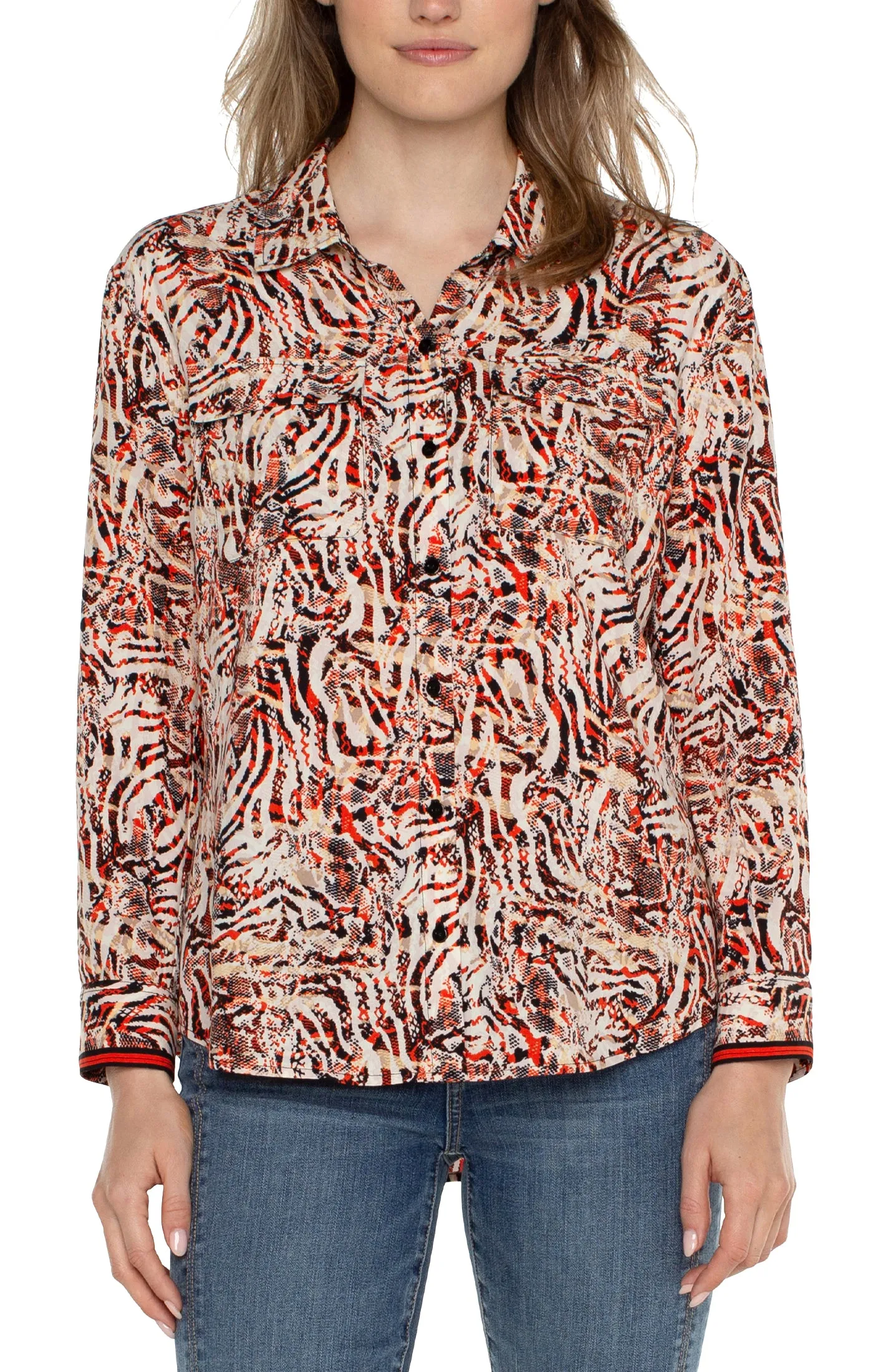 Liverpool Blouse with Flap Pocket and Button Front