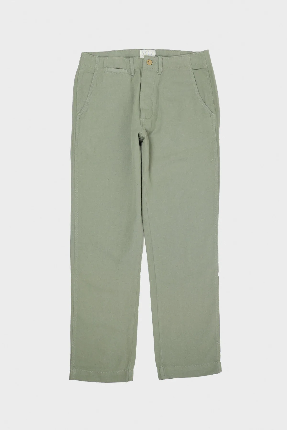 Flat Front Cotton/Linen Chinos - Faded Olive