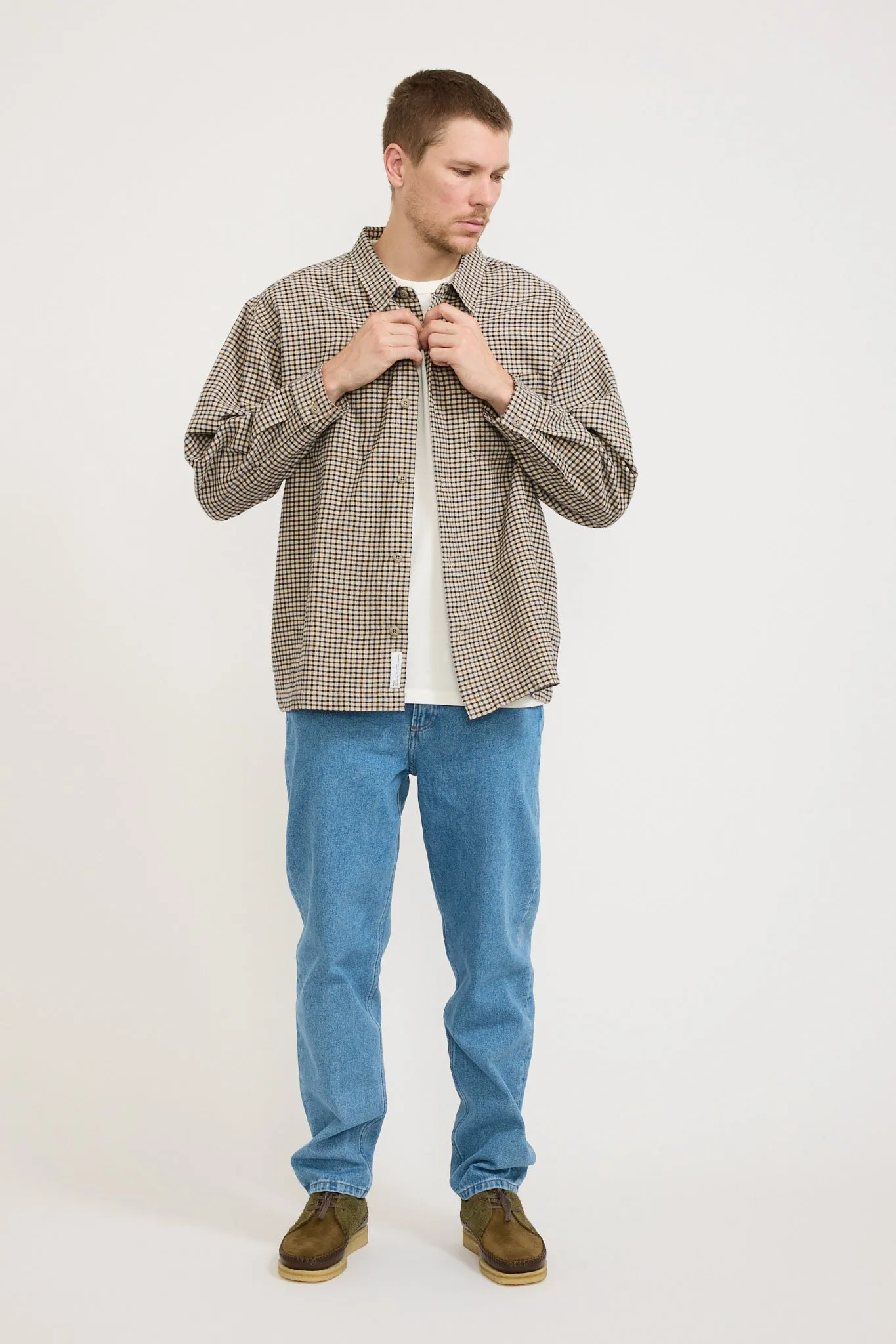 Flat Hem Workshirt Beige Check