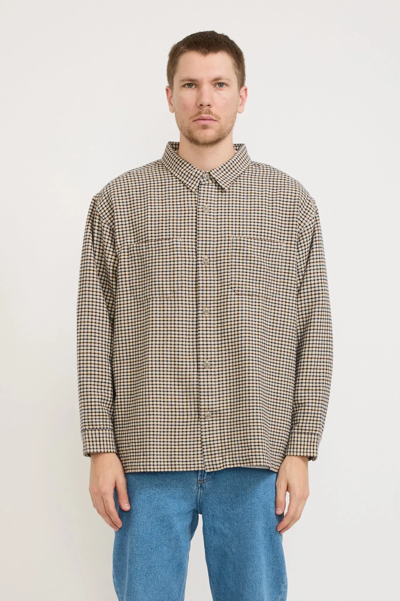 Flat Hem Workshirt Beige Check