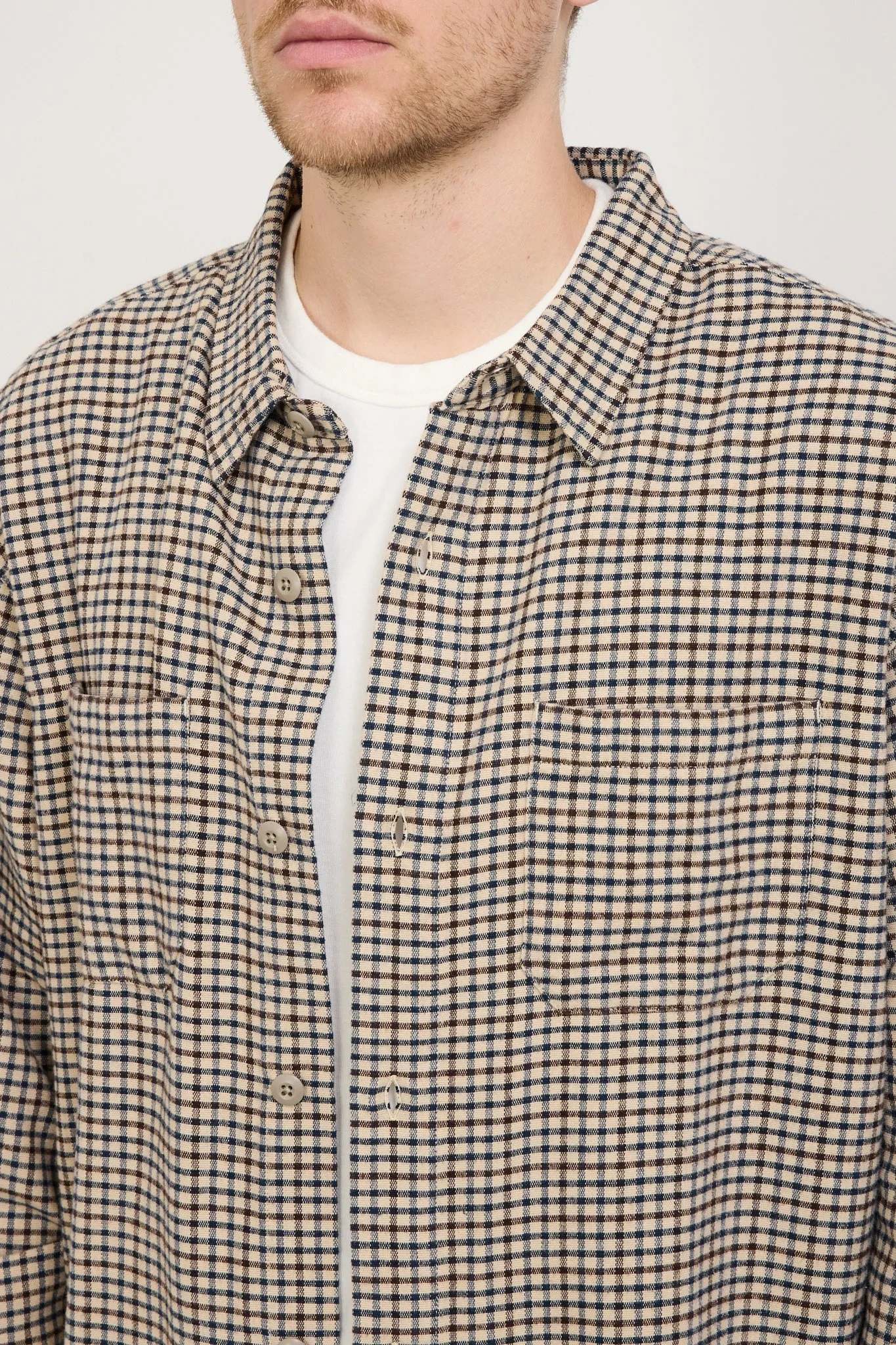 Flat Hem Workshirt Beige Check