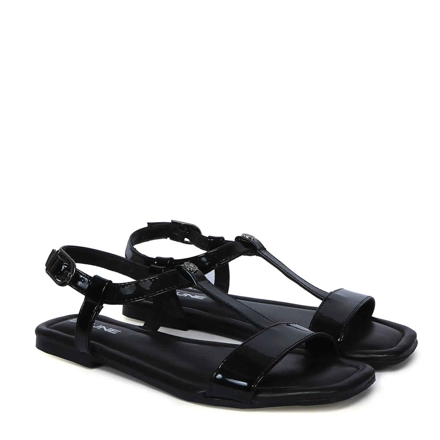 Flat Sole Women's Sandal in Black Patent Leather