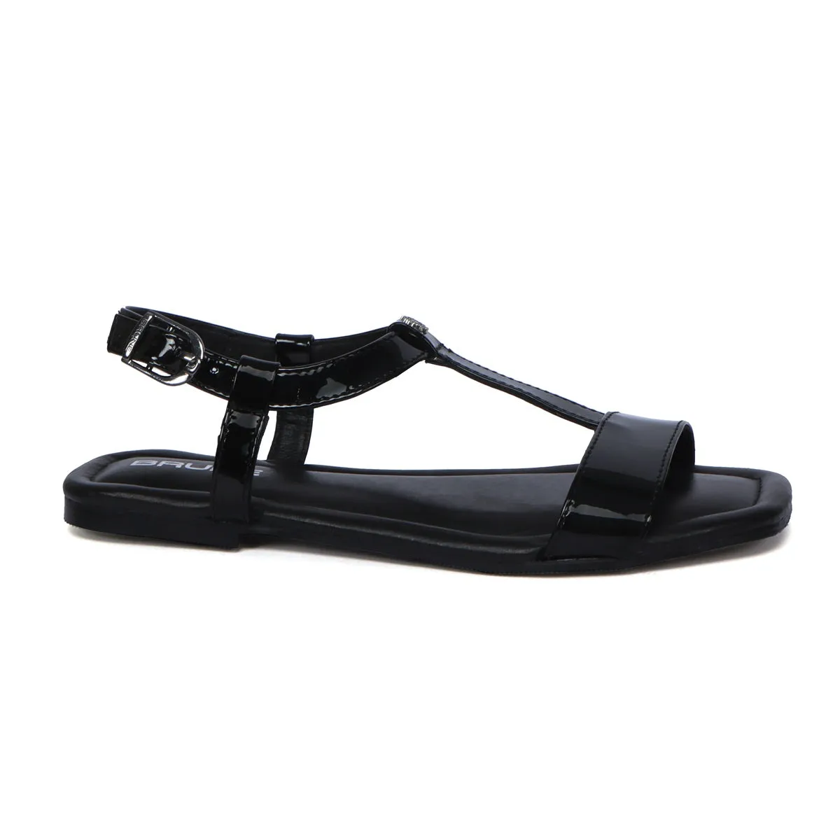 Flat Sole Women's Sandal in Black Patent Leather