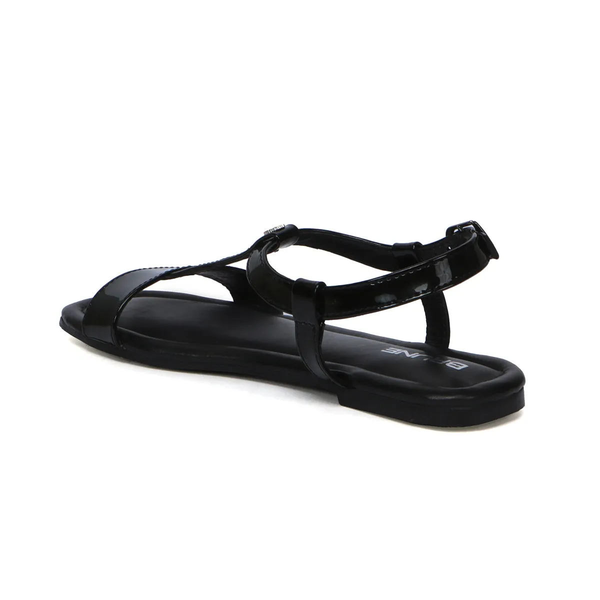 Flat Sole Women's Sandal in Black Patent Leather