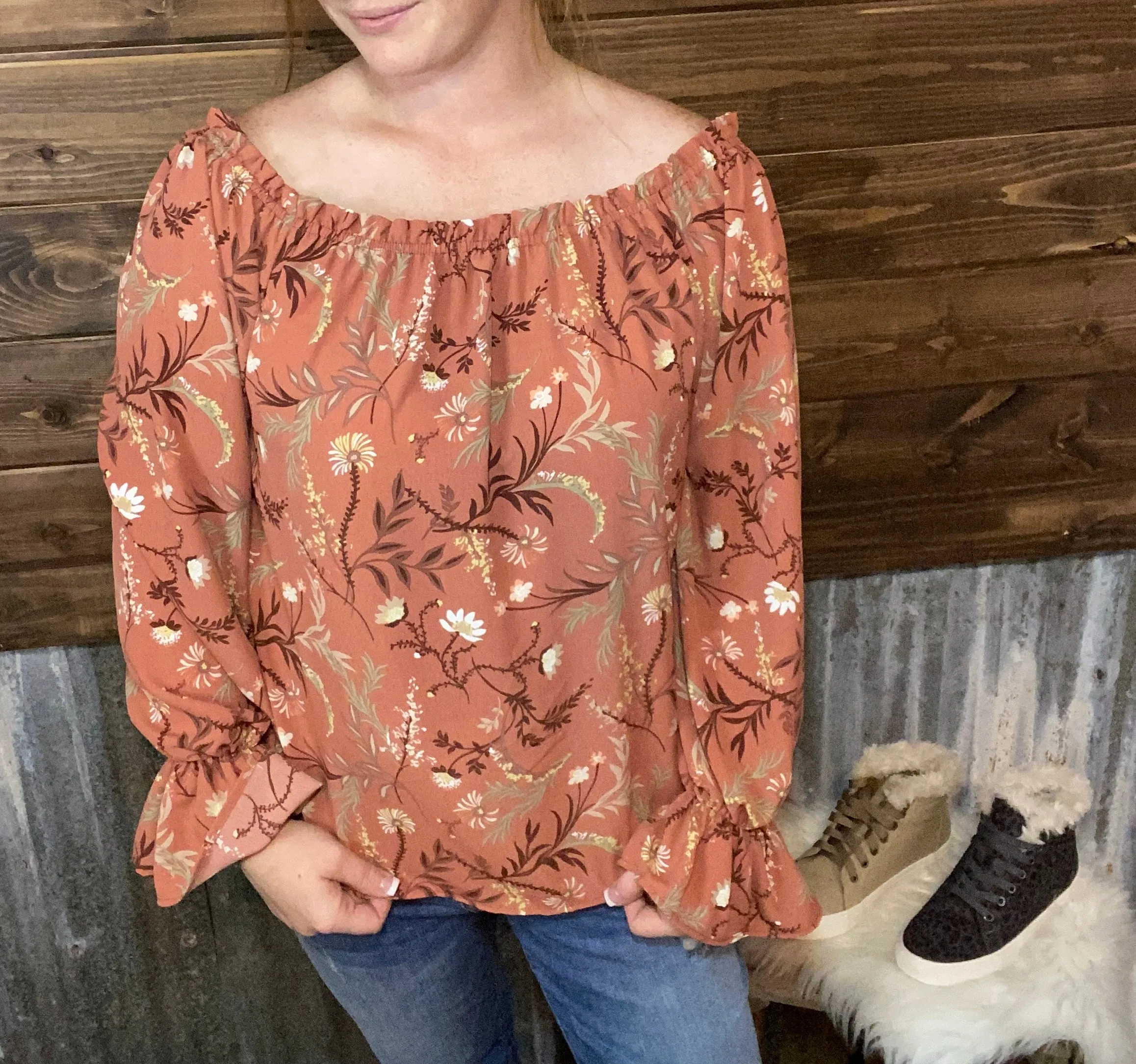 Floral Off The Shoulder - Rust