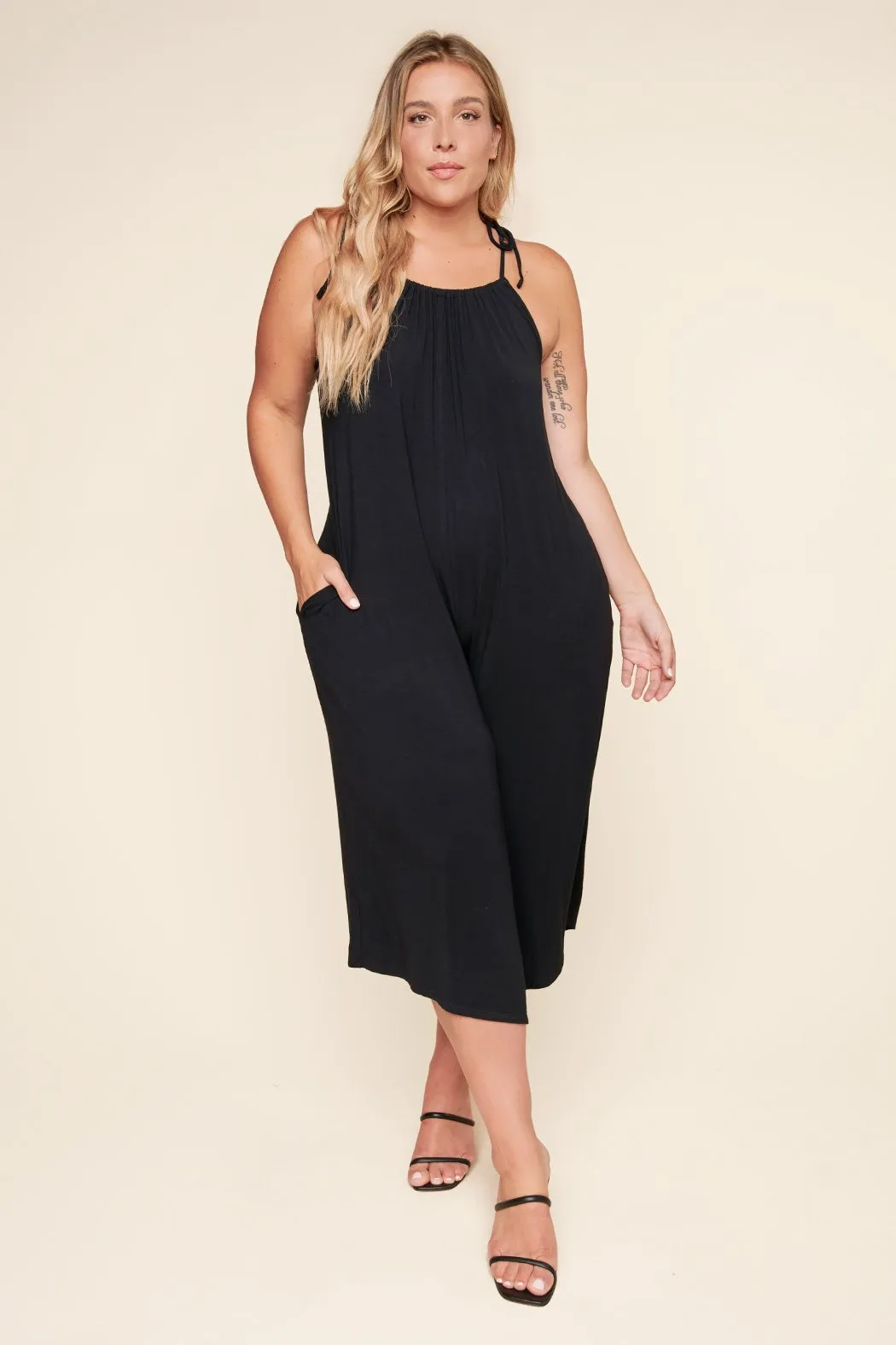 Florence Flowy Sleeveless Jersey Knit Jumpsuit Curve