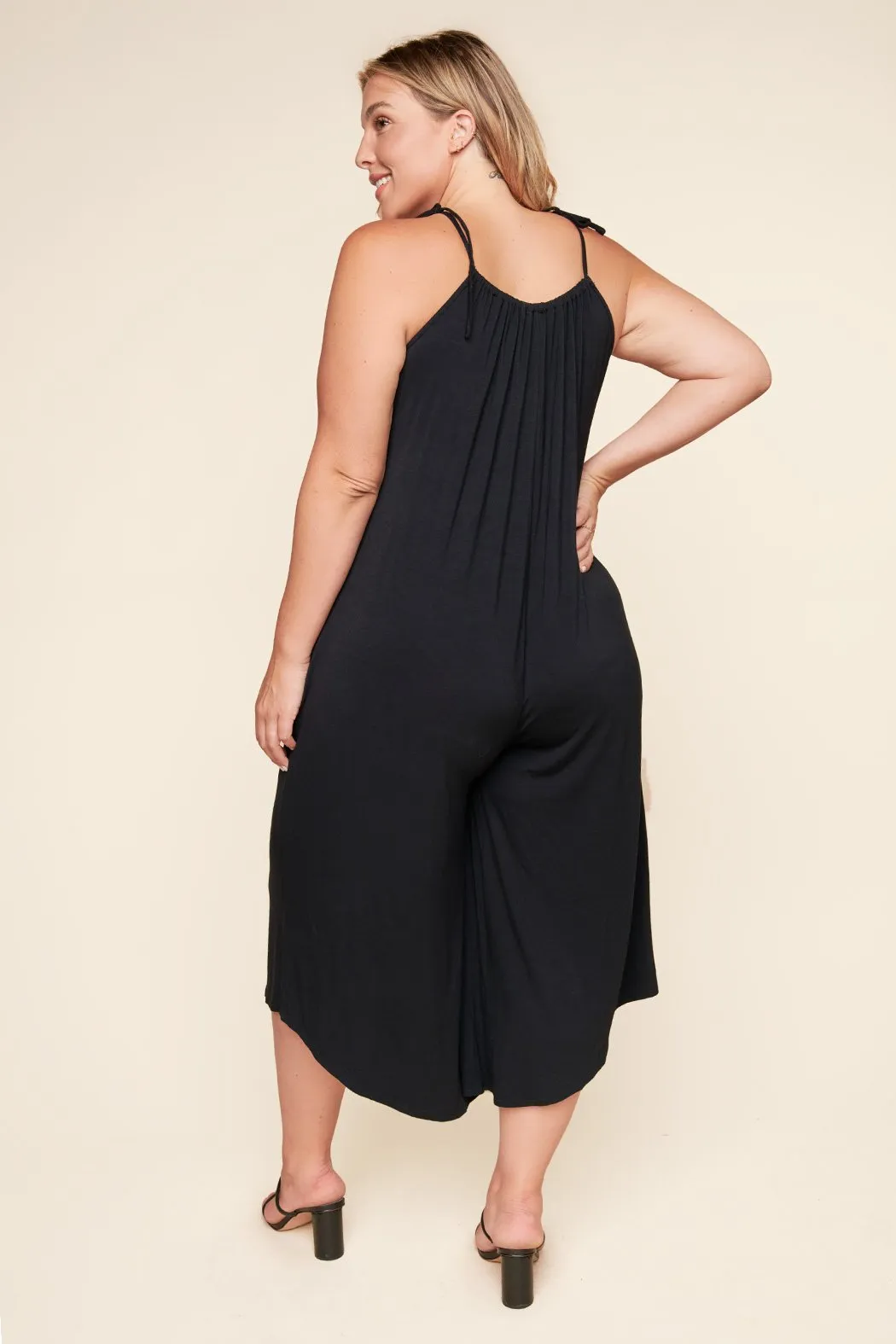 Florence Flowy Sleeveless Jersey Knit Jumpsuit Curve