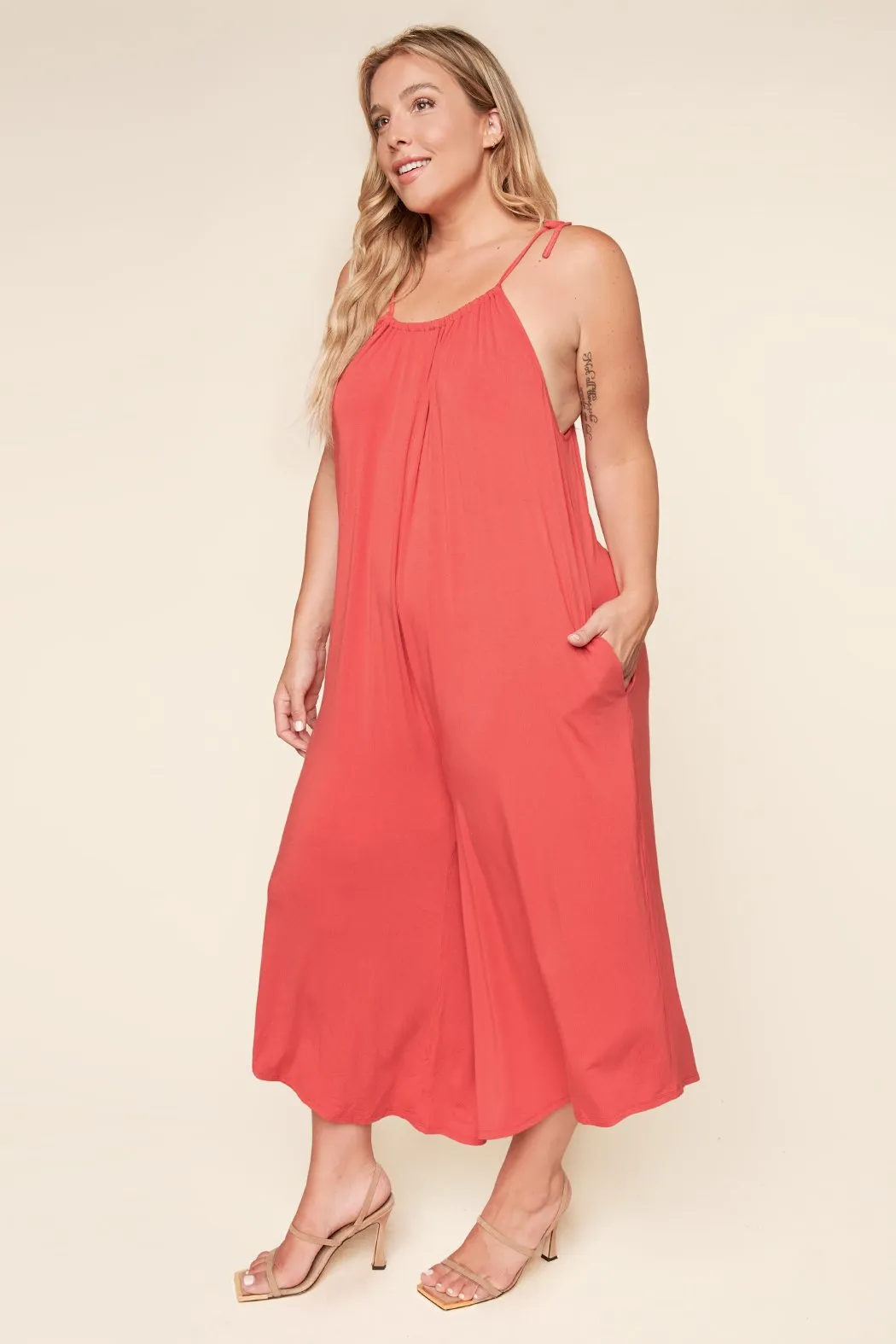 Florence Flowy Sleeveless Jersey Knit Jumpsuit Curve