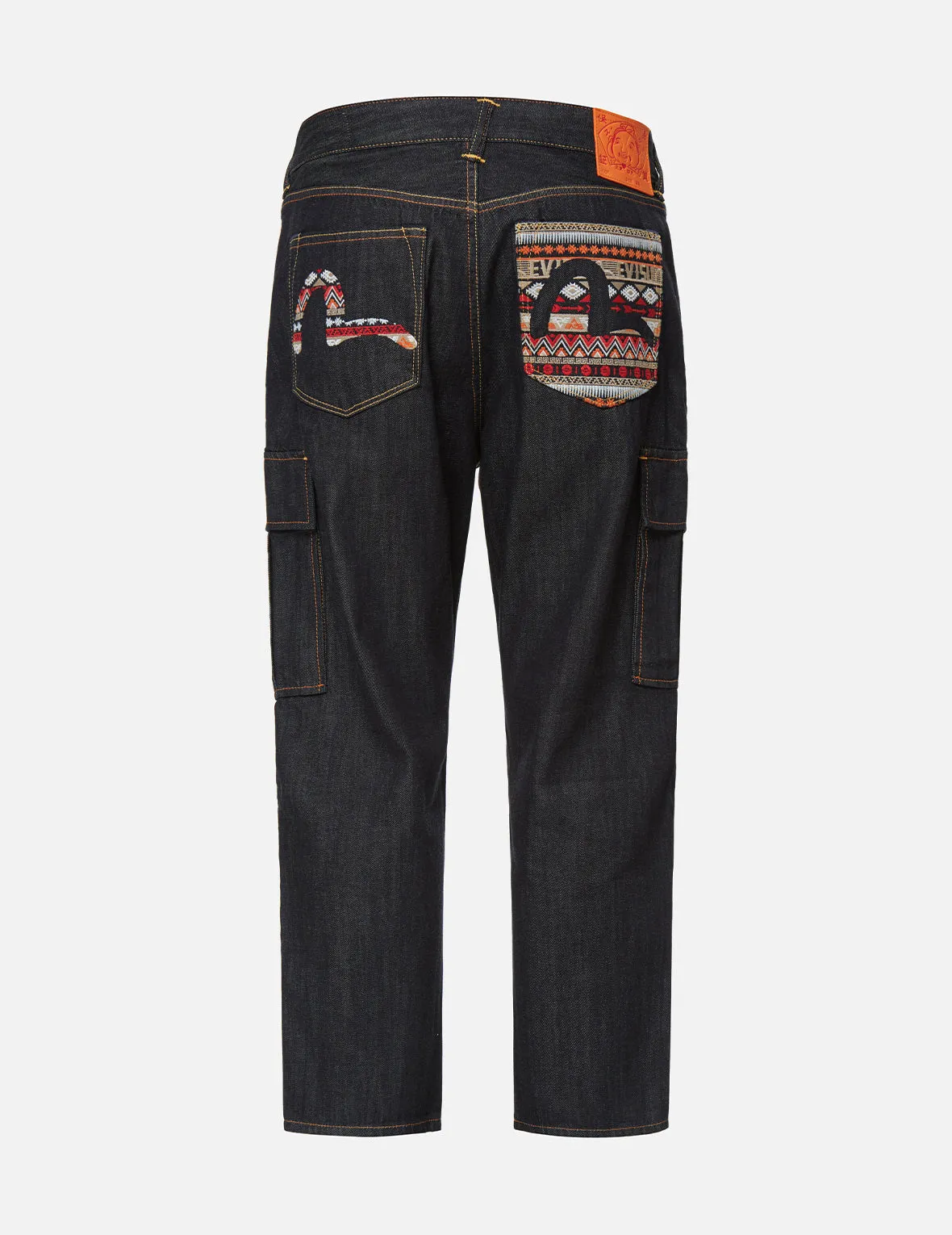 Folklore-pattern Seagull Embroidered Cargo Jeans