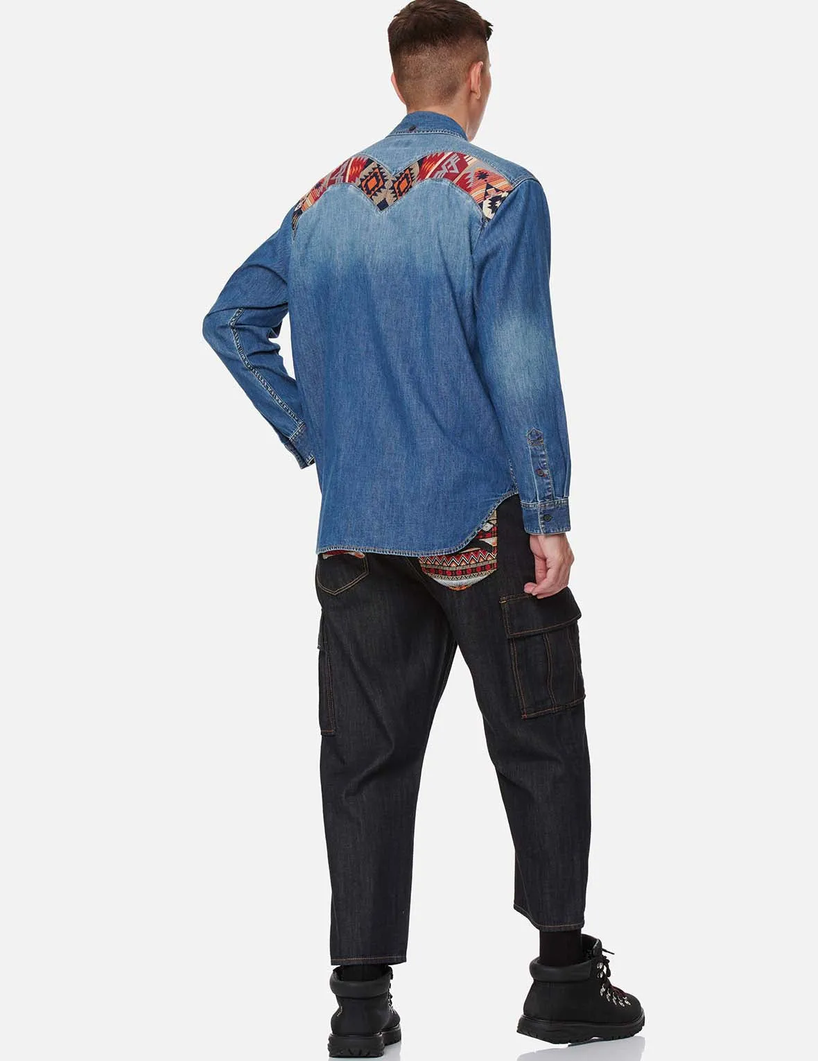 Folklore-pattern Seagull Embroidered Cargo Jeans