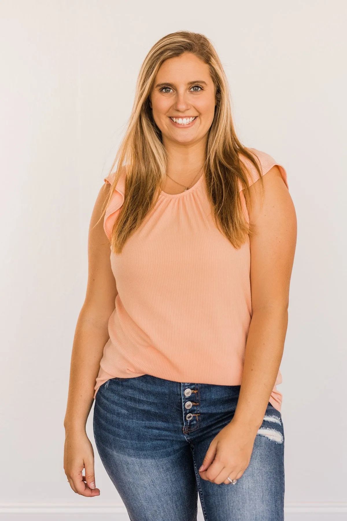 Ribbed Knit Top in Peach