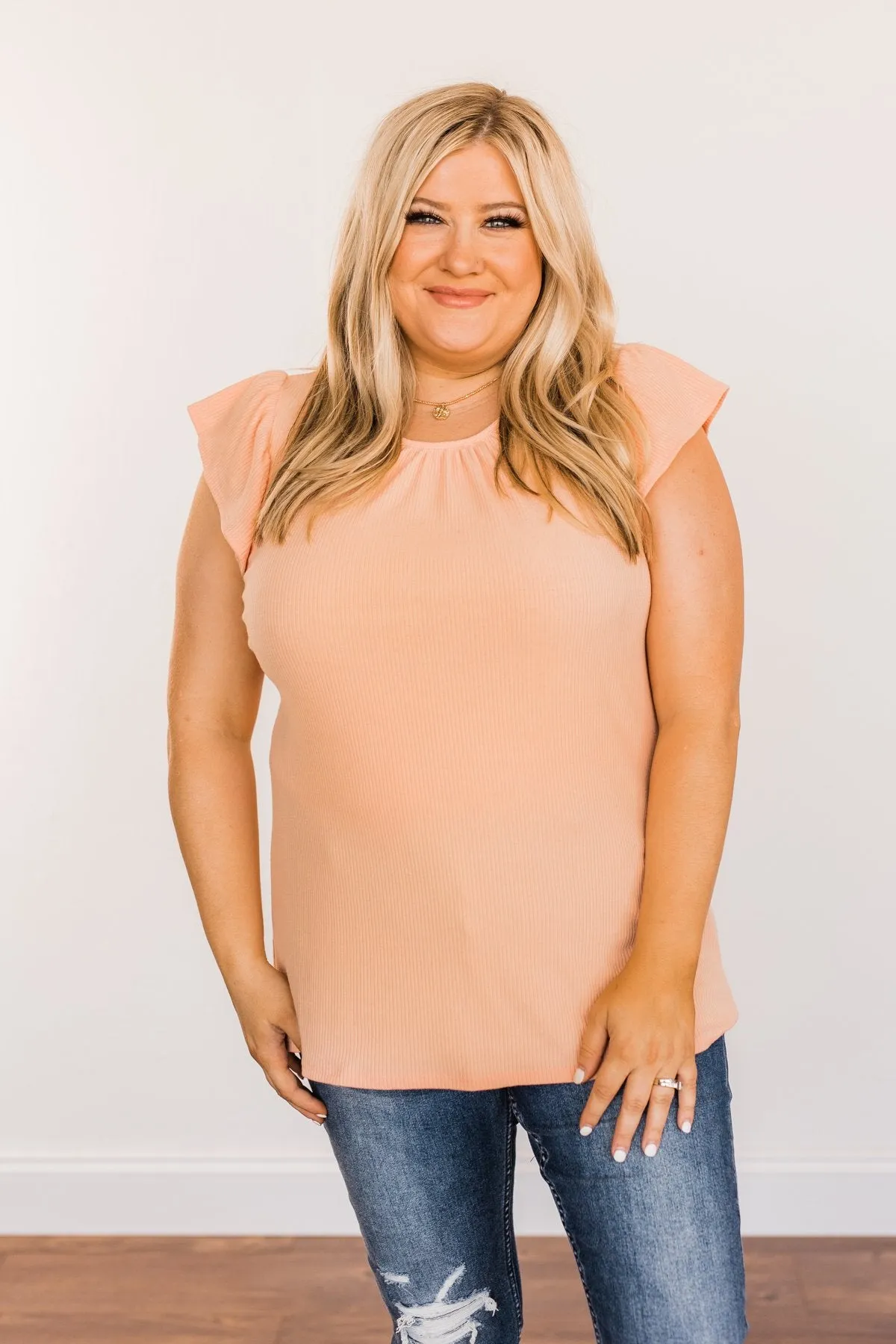 Ribbed Knit Top in Peach