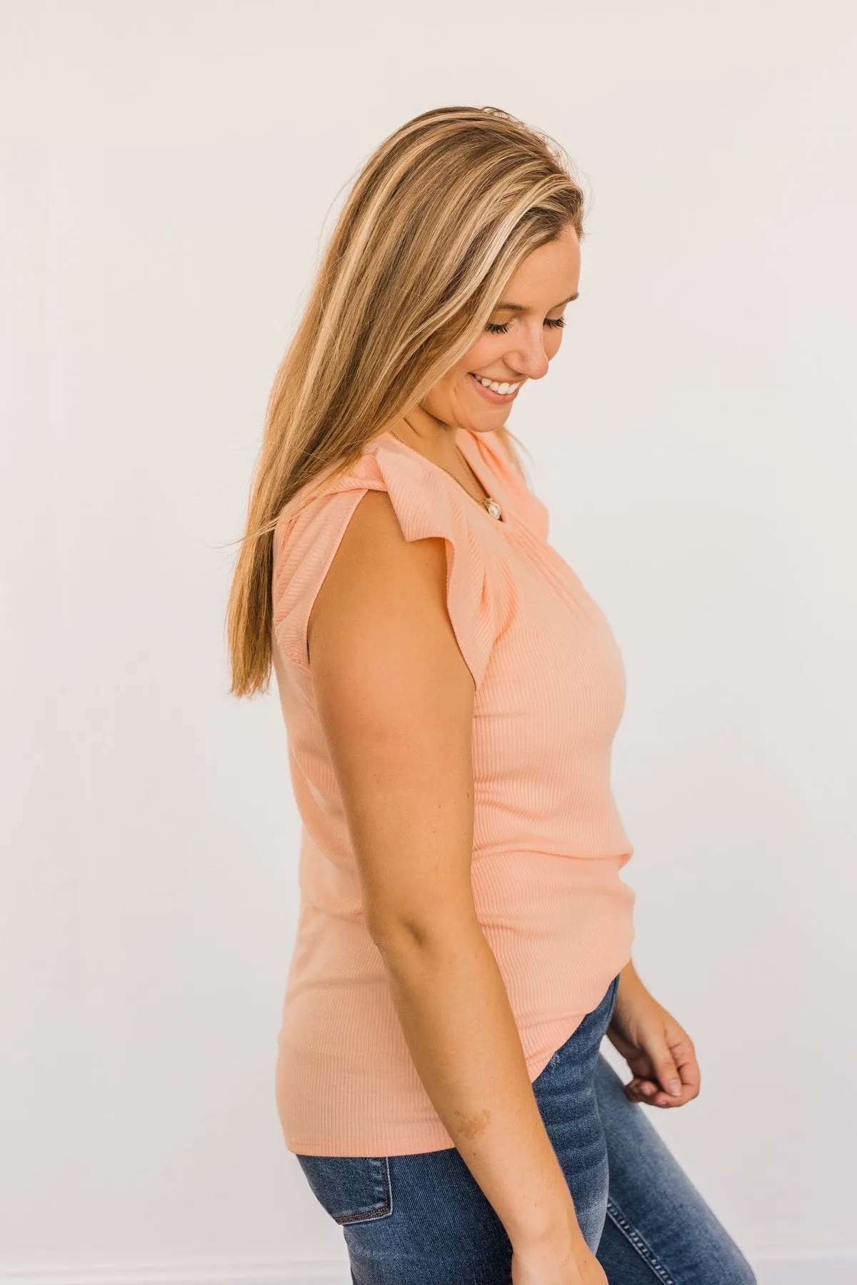 Ribbed Knit Top in Peach