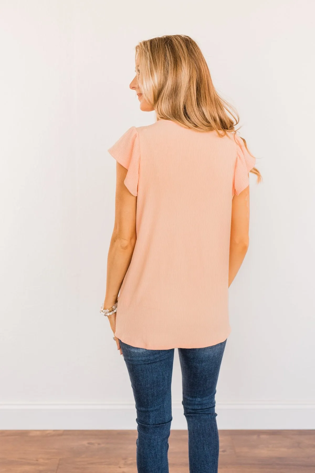 Ribbed Knit Top in Peach