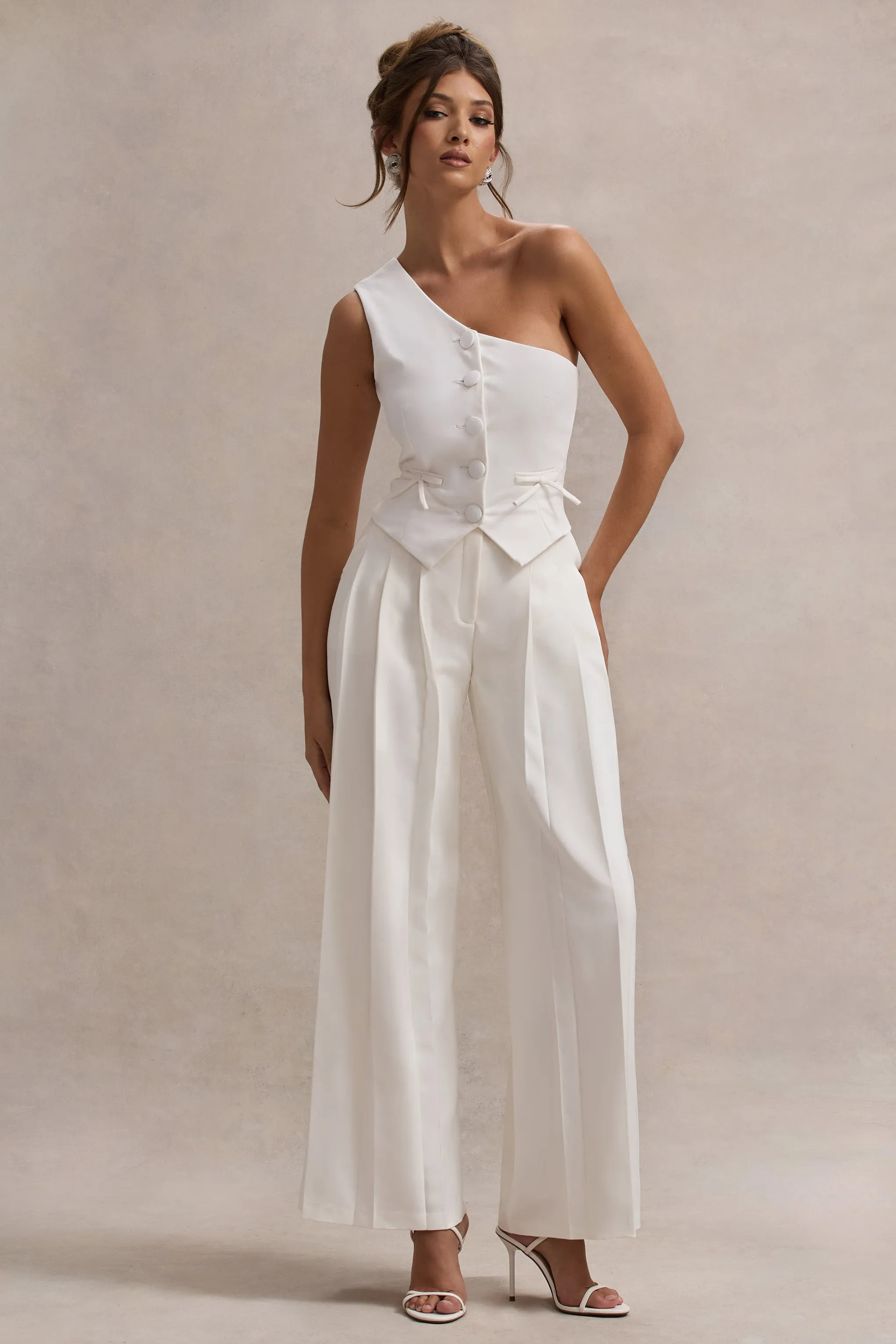 Galilea | Cream Pleated Wide-Leg Trousers