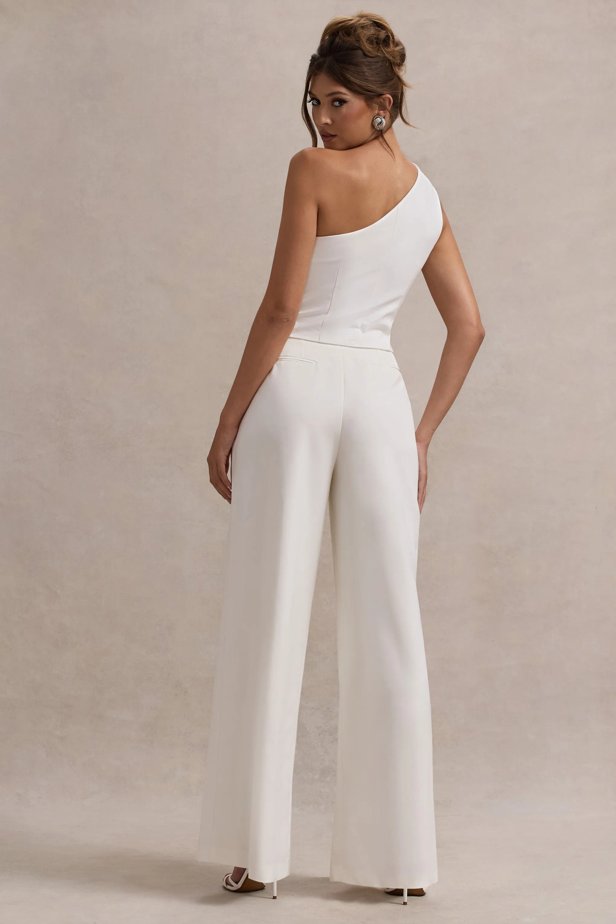 Galilea | Cream Pleated Wide-Leg Trousers