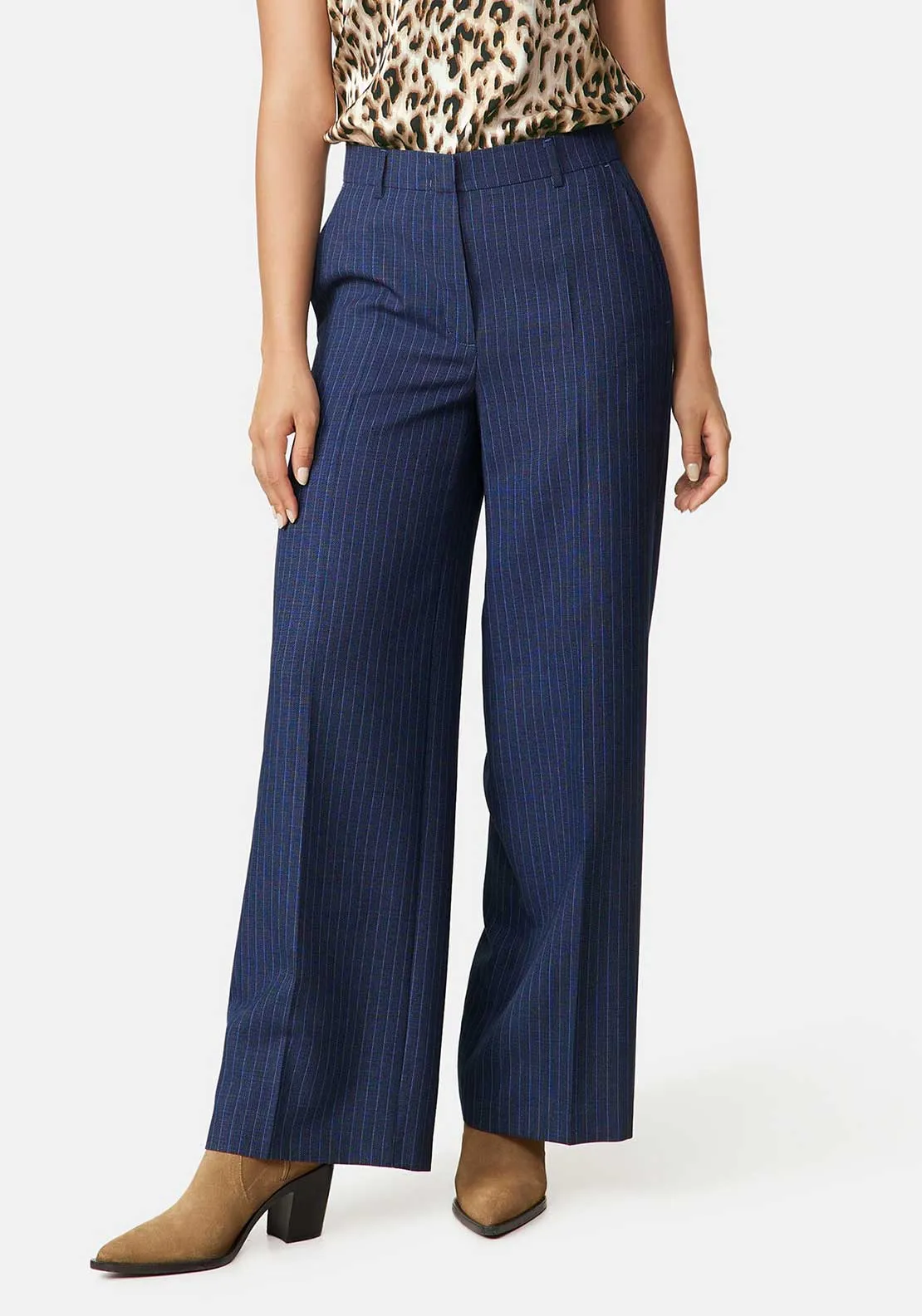 Gerry Weber Pin Stripe Wide Leg Trousers, Navy