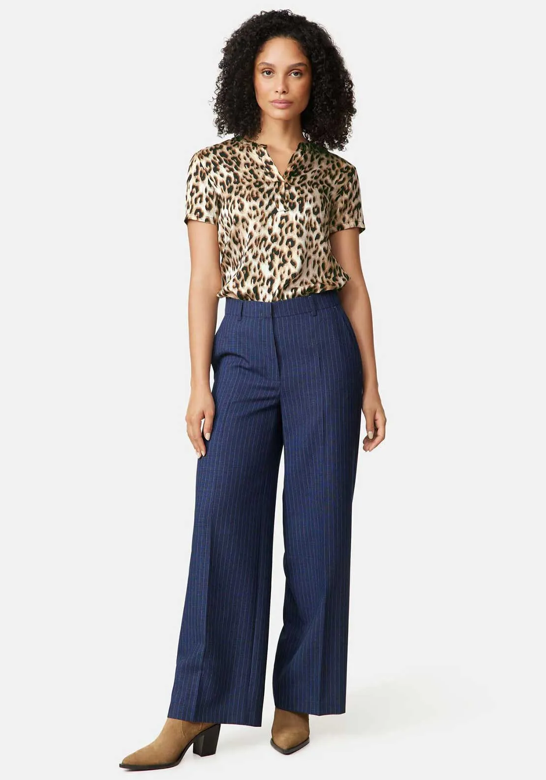 Gerry Weber Pin Stripe Wide Leg Trousers, Navy