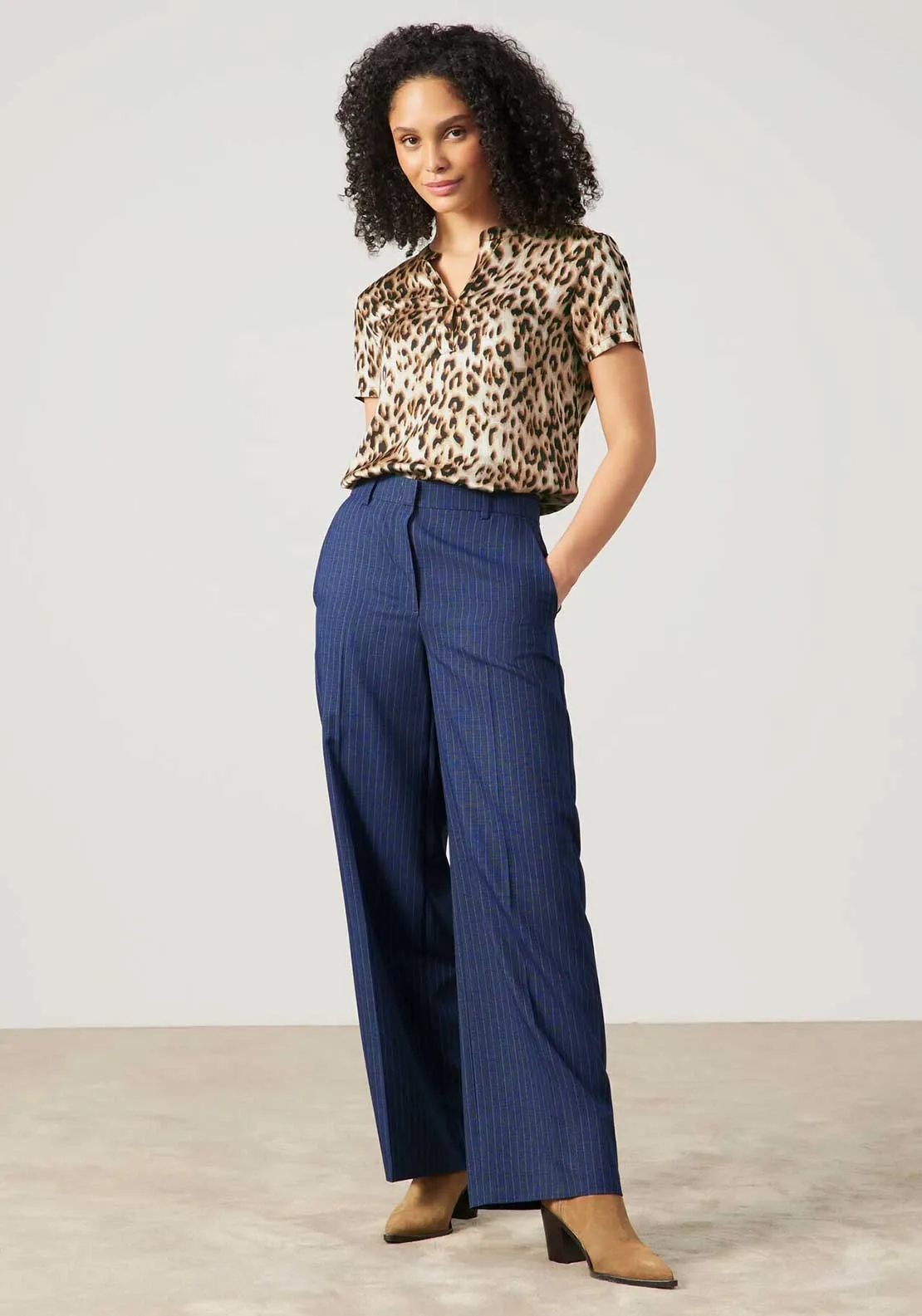 Gerry Weber Pin Stripe Wide Leg Trousers, Navy