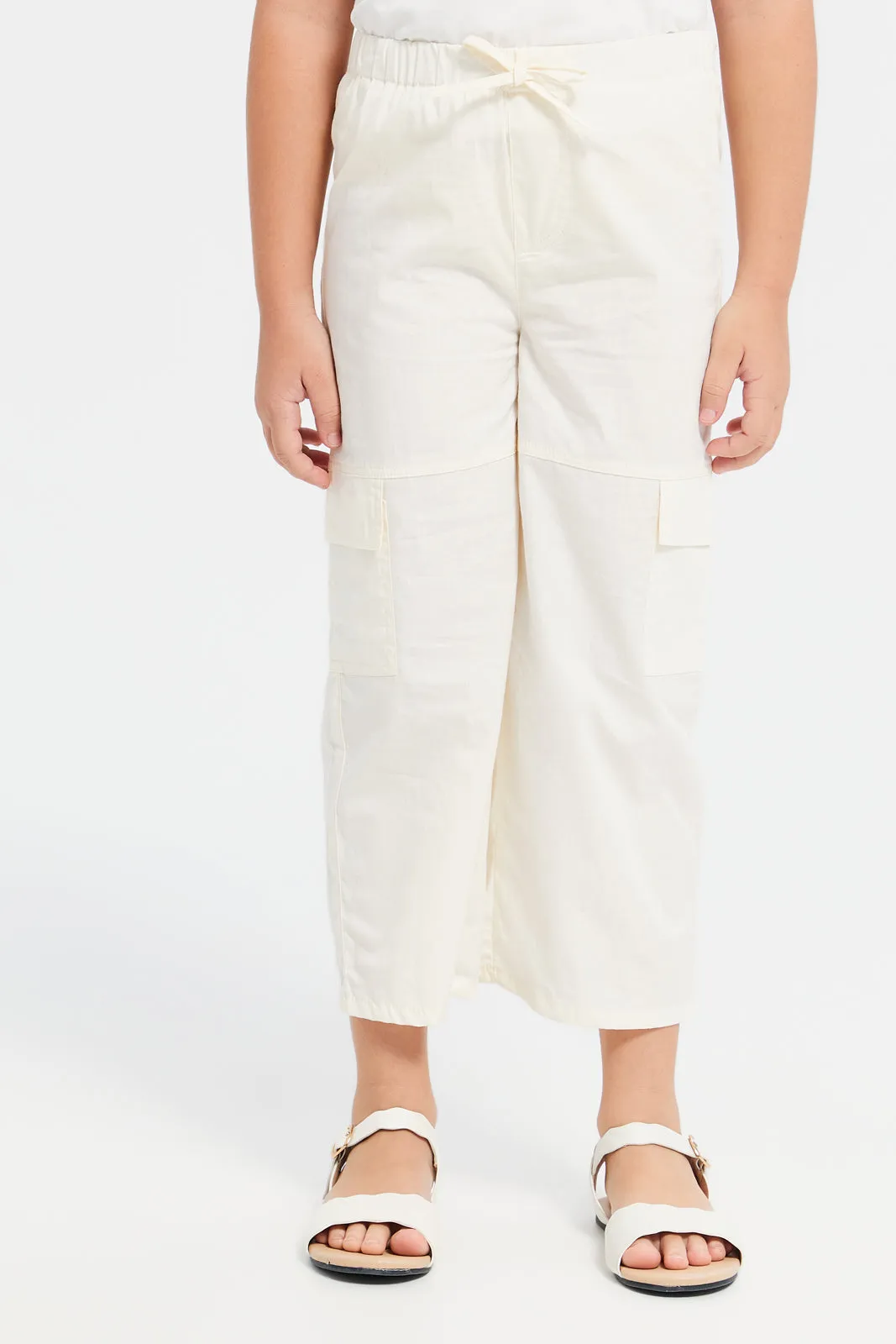 Girls Ivory Elasticated Waistband Trousers