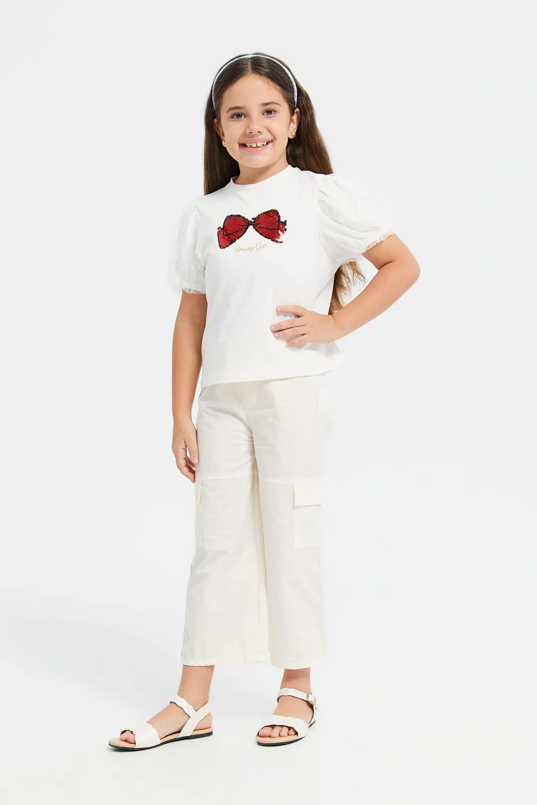 Girls Ivory Elasticated Waistband Trousers