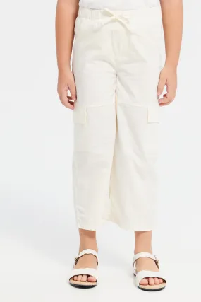 Girls Ivory Elasticated Waistband Trousers