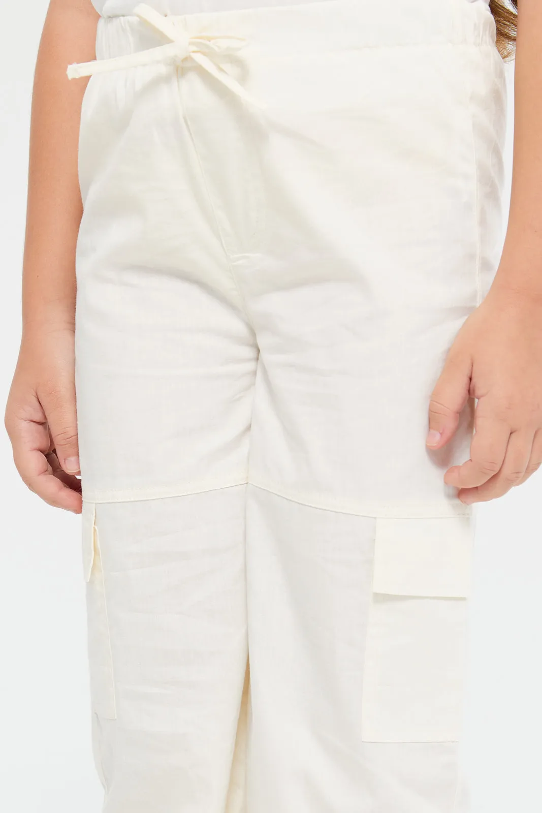 Girls Ivory Elasticated Waistband Trousers