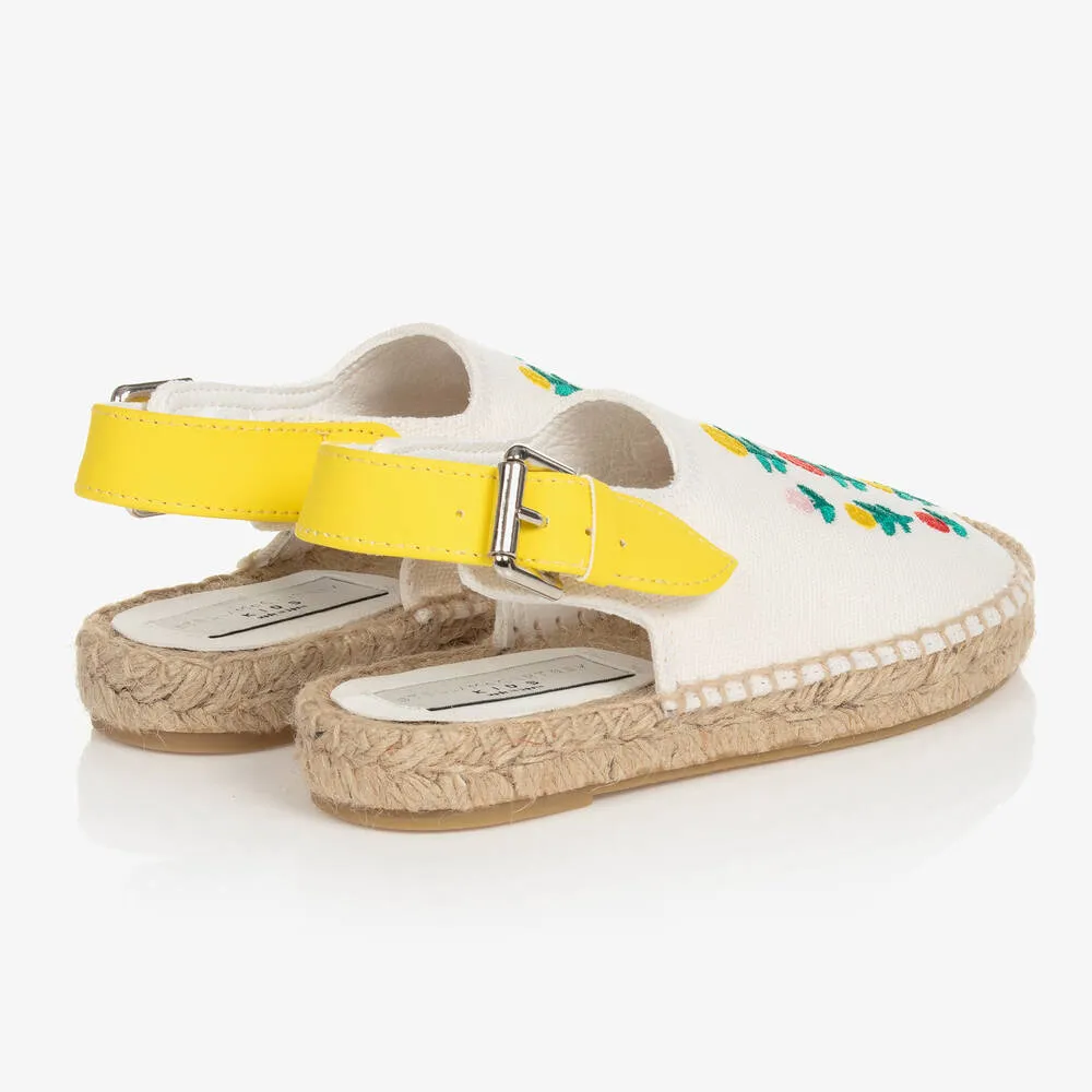 Girls Ivory Floral Espadrilles