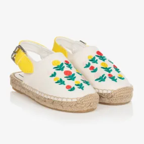 Girls Ivory Floral Espadrilles