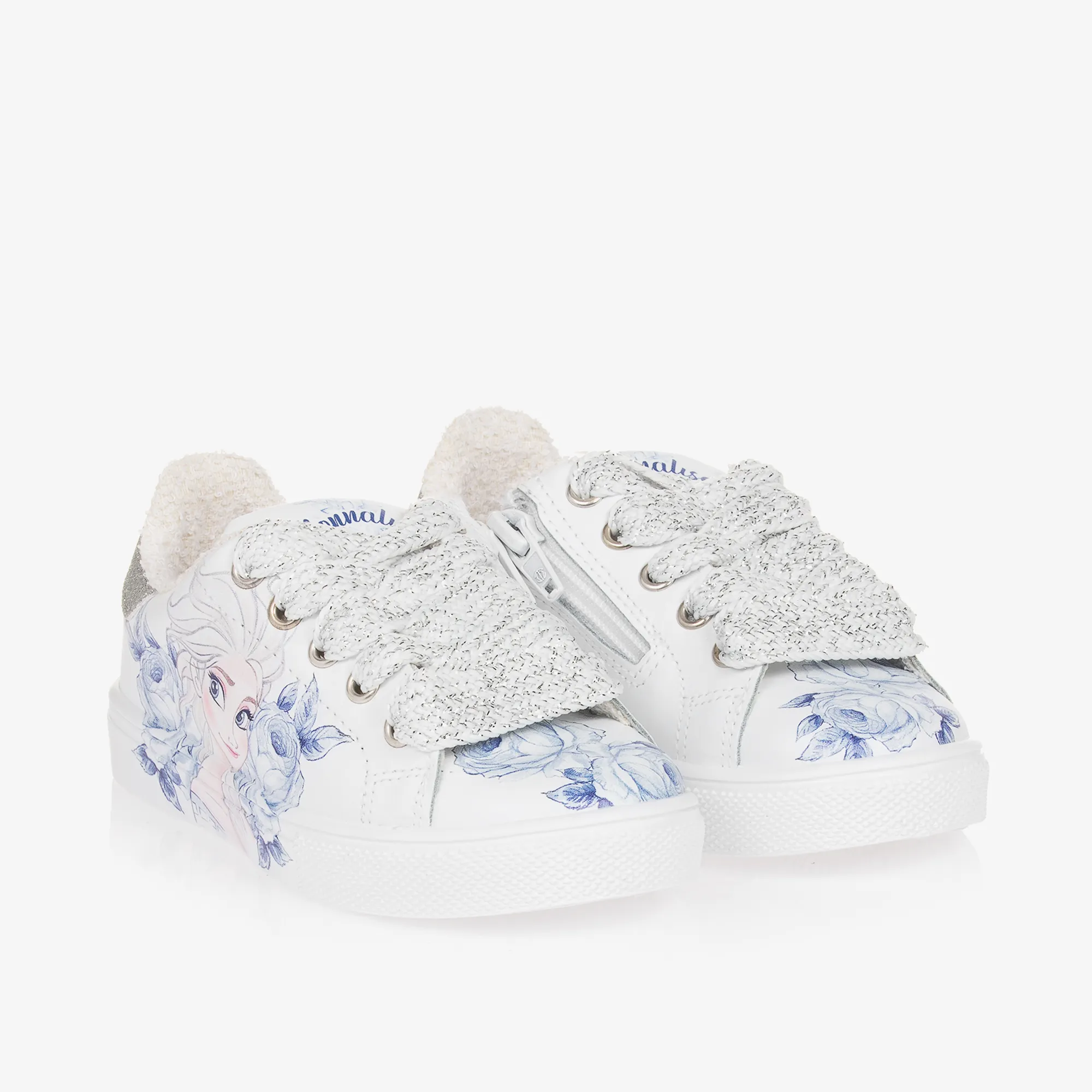 Girls White Leather Disney Trainers