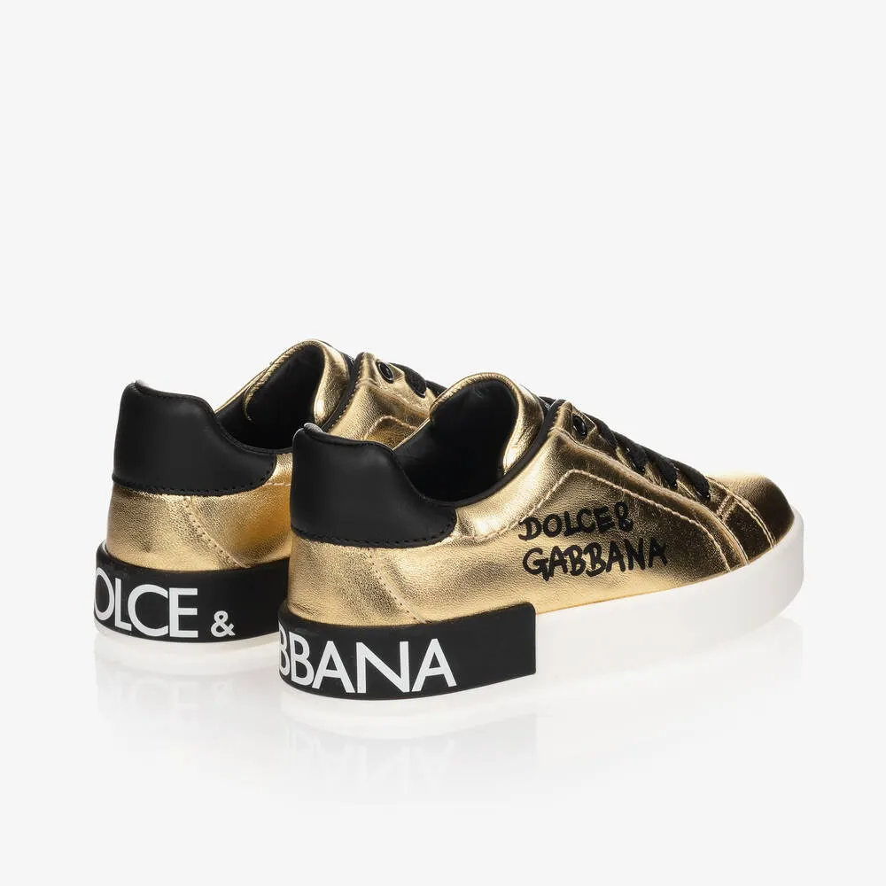 Gold Leather Logo Trainers