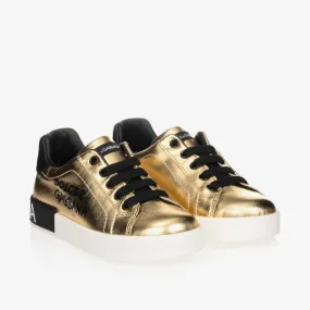 Gold Leather Logo Trainers