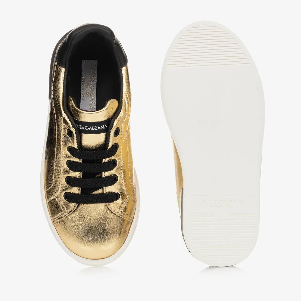 Gold Leather Logo Trainers