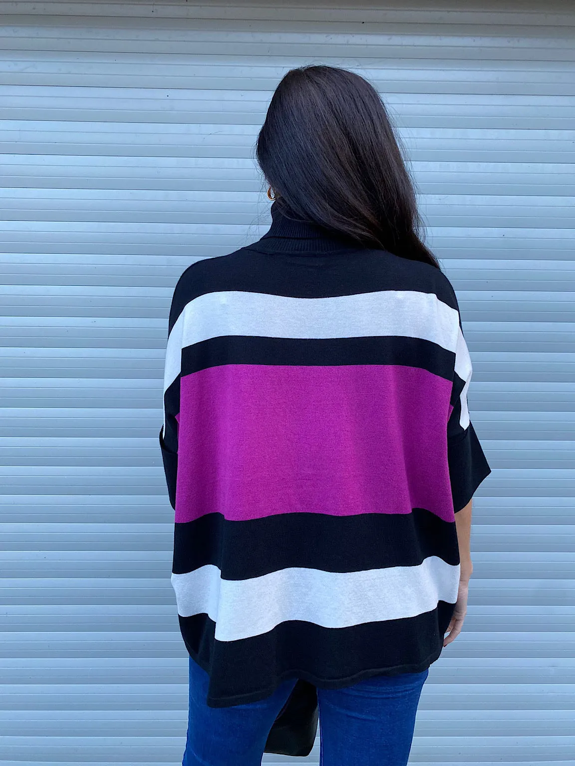 Grape Stripe Folded Sleeve Knit - Steph's Closet