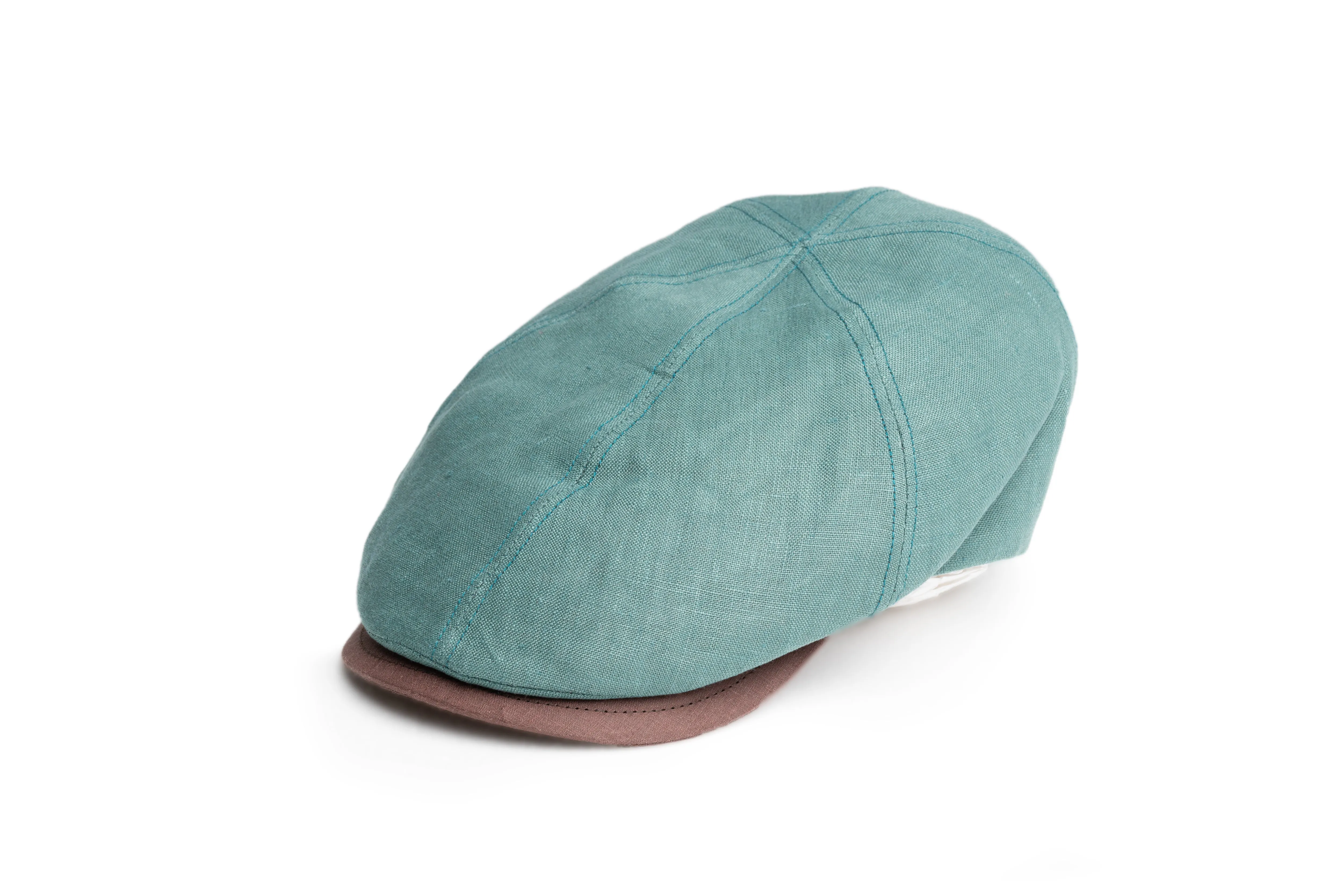 Green & Brown Linen Flat Cap