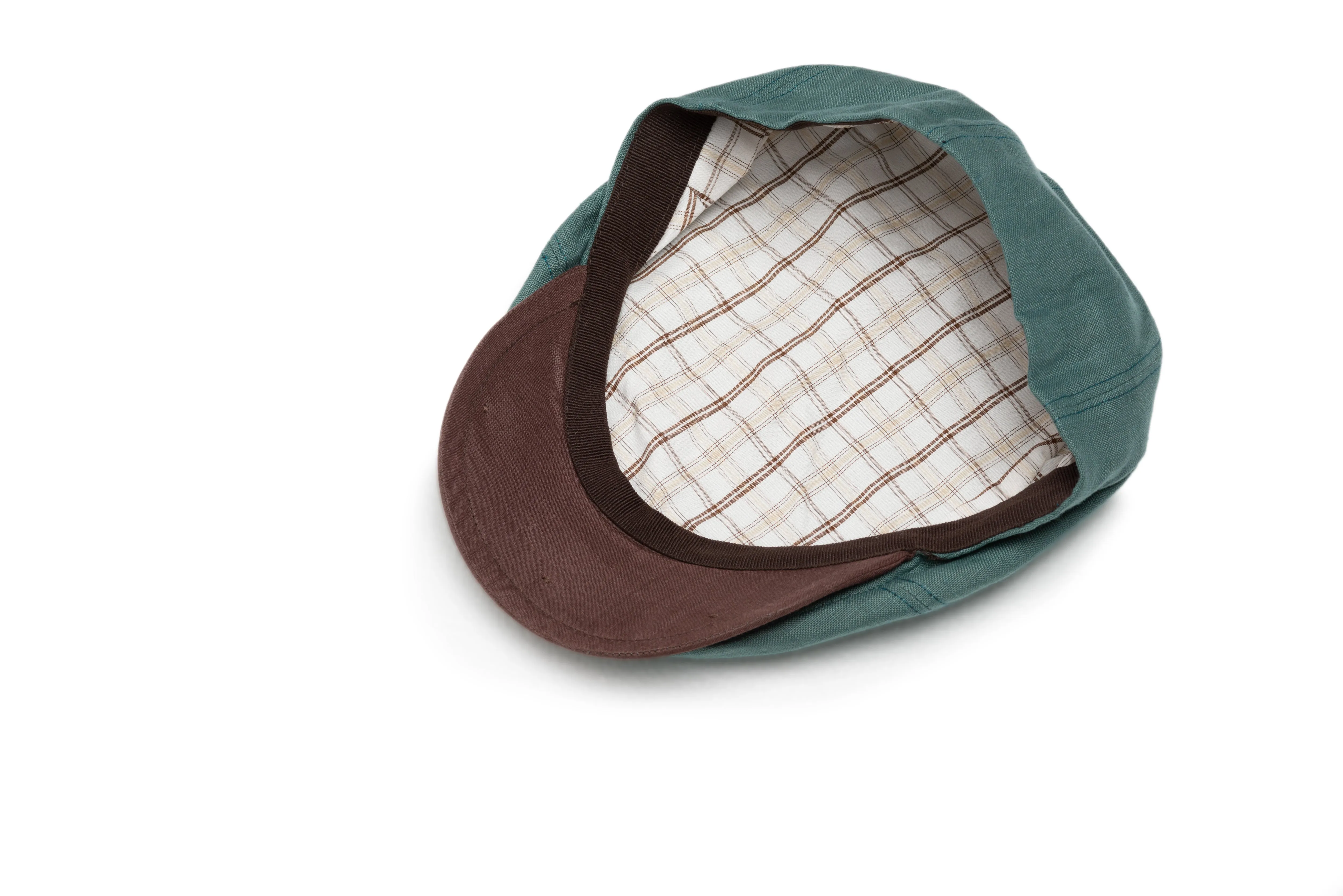 Green & Brown Linen Flat Cap