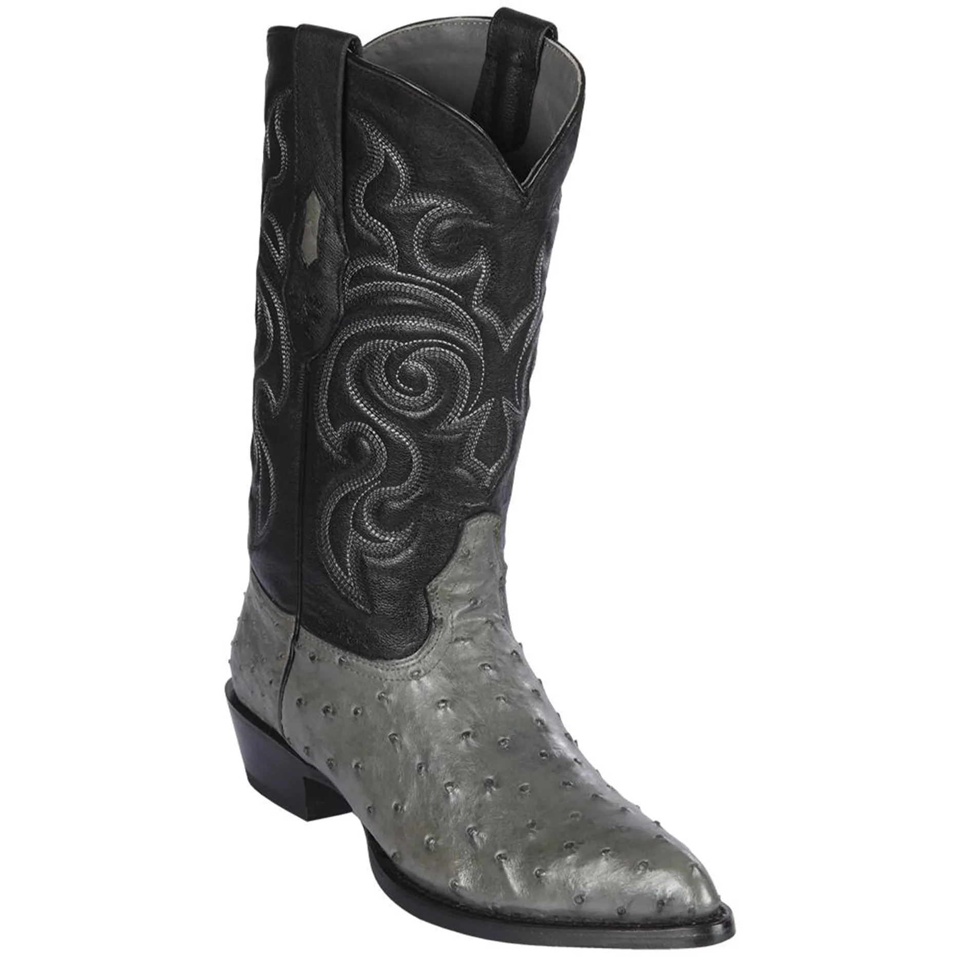 Grey Ostrich Cowboy Boots J-Toe