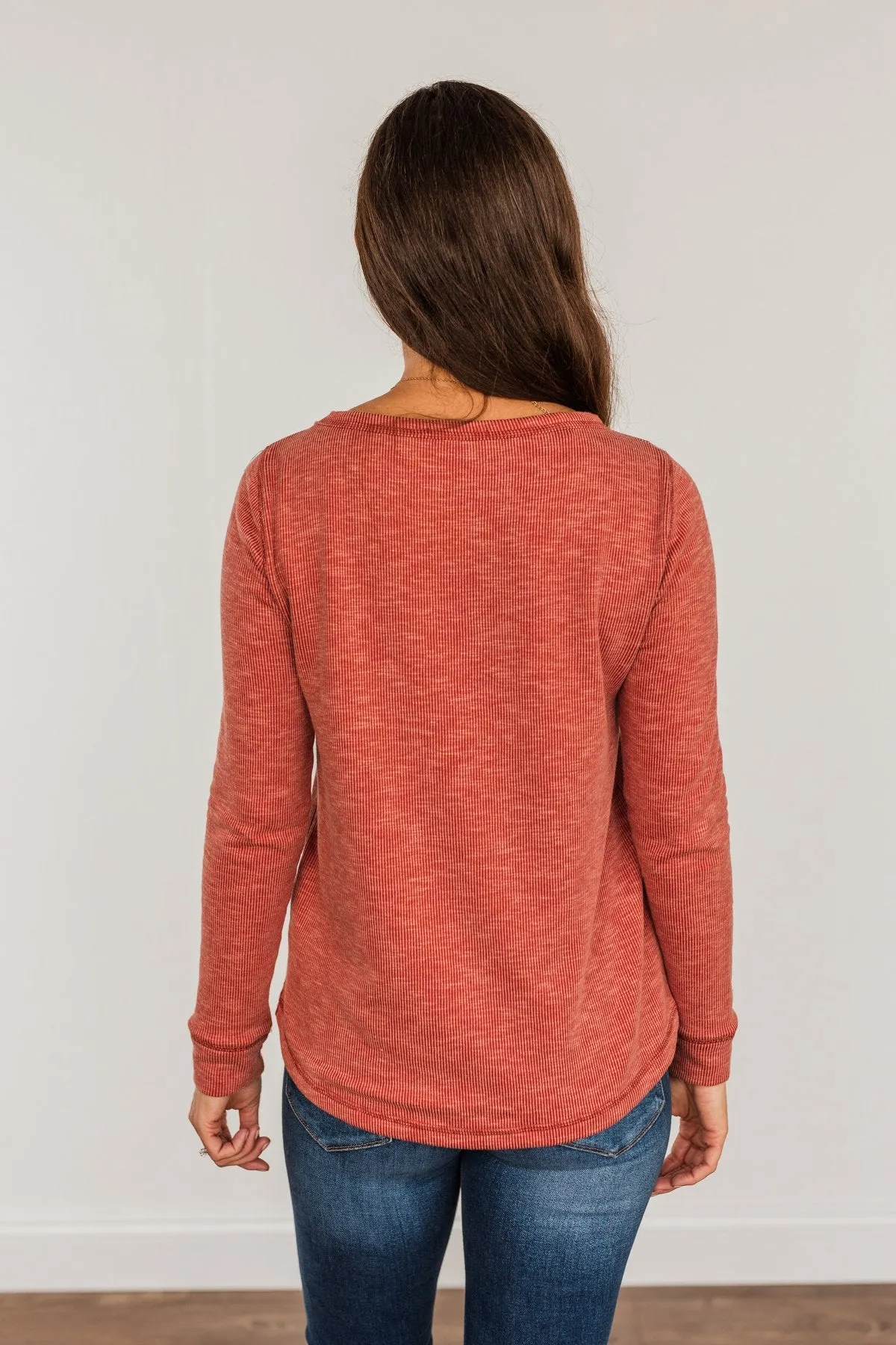 Dark Rust Knit Pocket Top